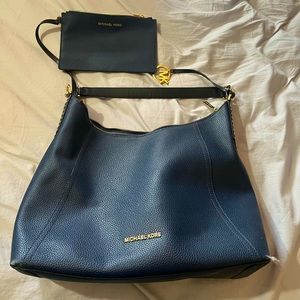 Michael Kors Dark Blue Purse With Small Bag